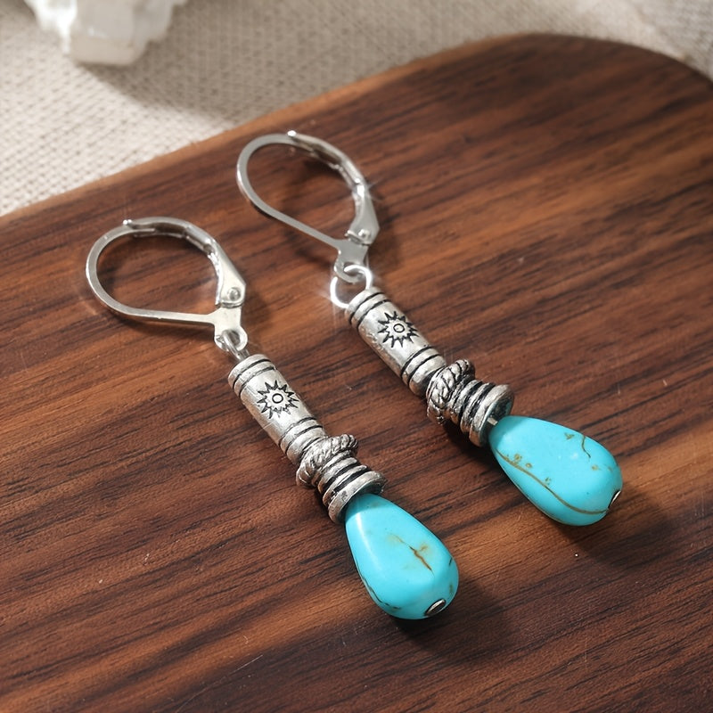 PENDIENTES VINTAGE BOHEMIO TIBÉTAIN PLATA TURQUESA