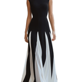 VESTIDO LARGO PLISADO EN BLANCO Y NEGRO - VALERINA MARBELLA