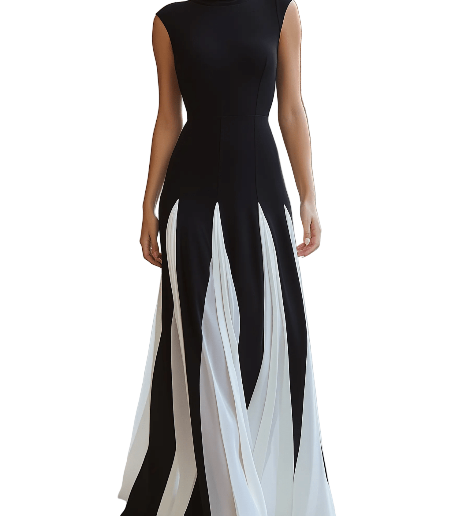 VESTIDO LARGO PLISADO EN BLANCO Y NEGRO - VALERINA MARBELLA