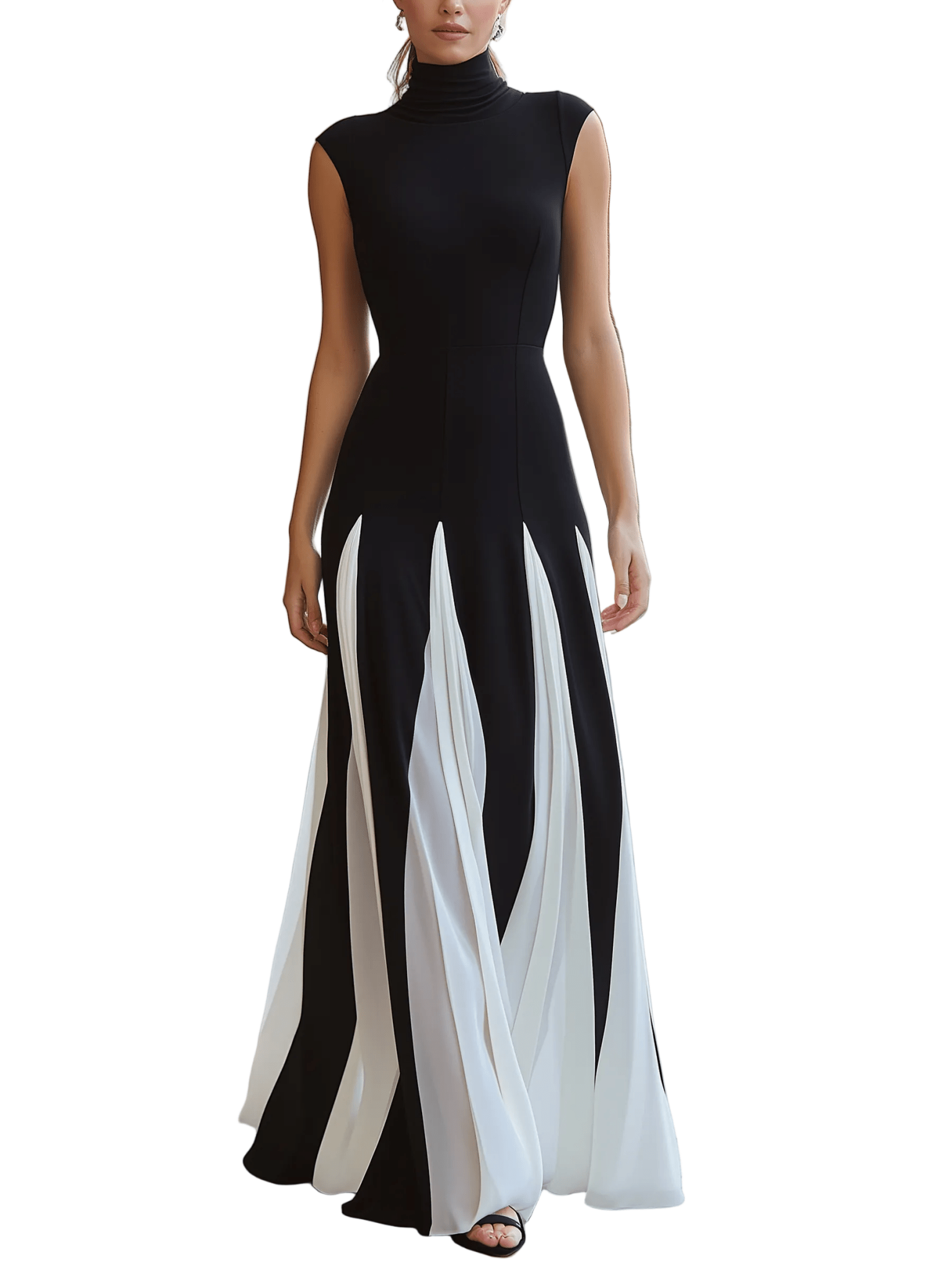 VESTIDO LARGO PLISADO EN BLANCO Y NEGRO - VALERINA MARBELLA