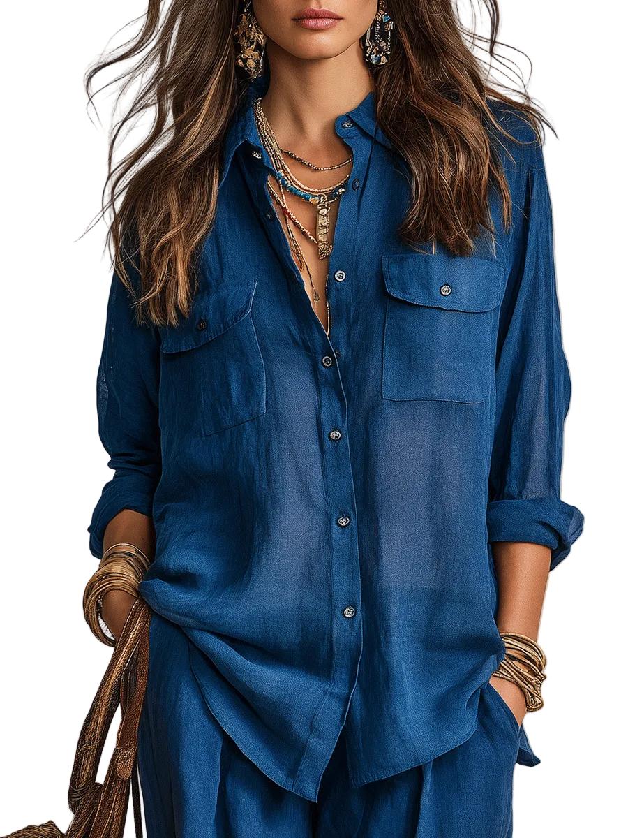 Bohemian Indigo Quiet Ease Button-Down Linen Shirt