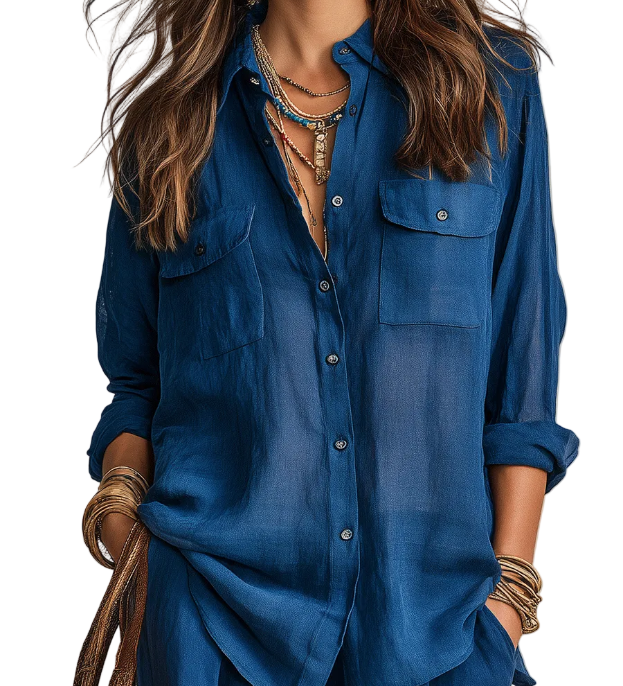 Bohemian Indigo Quiet Ease Button-Down Linen Shirt
