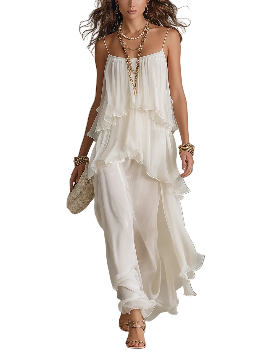 Romantic Sheer Tiered Chiffon Maxi Dress