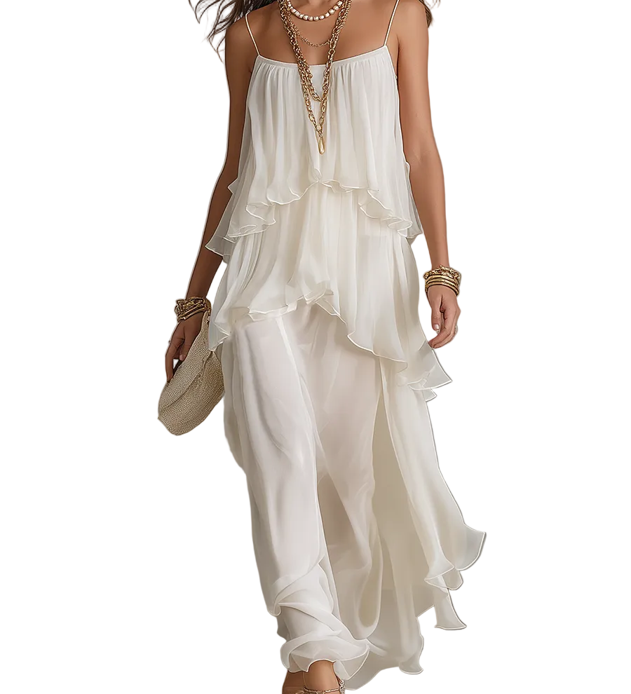 Romantic Sheer Tiered Chiffon Maxi Dress