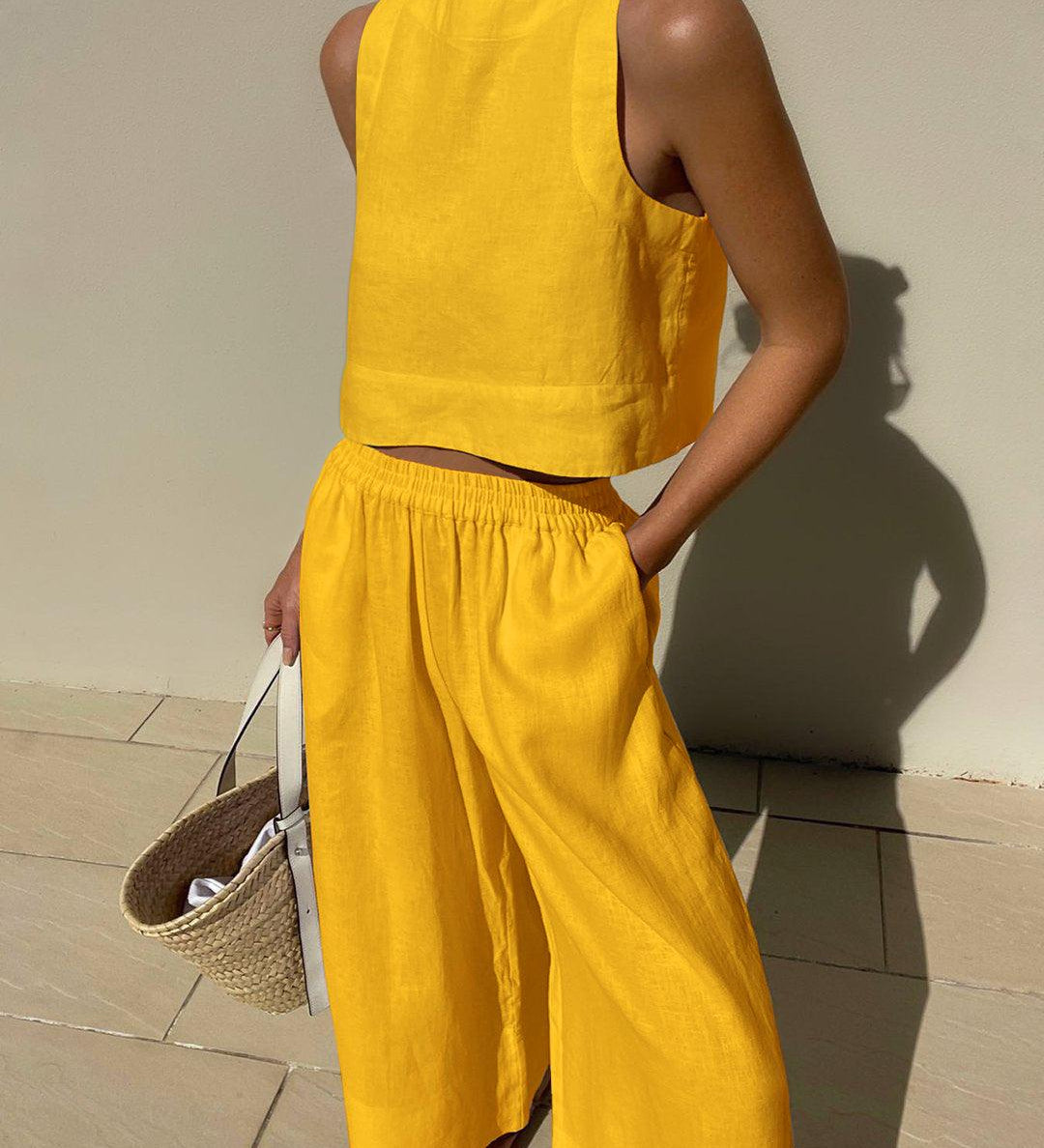 Chic Solid Color Sleeveless 2pieces Set