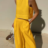 Chic Solid Color Sleeveless 2pieces Set