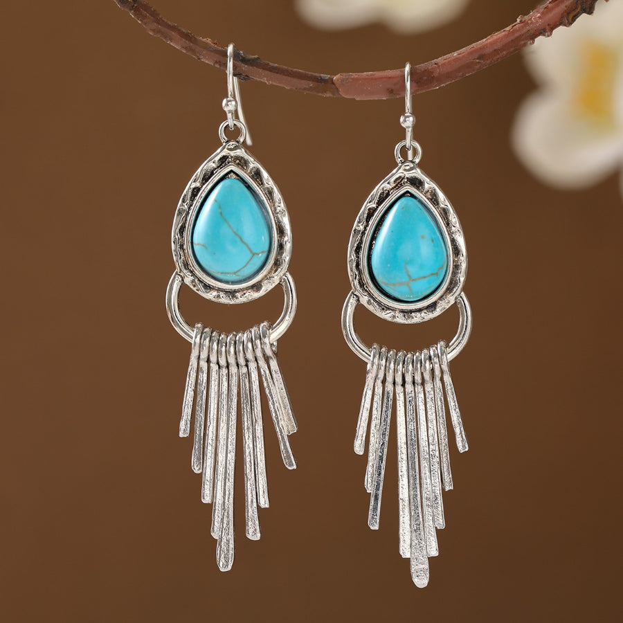 PENDIENTES VINTAGE BOHEMIO ZINC ALLIAGE POMPON DESIGN TURQUESA LARGO