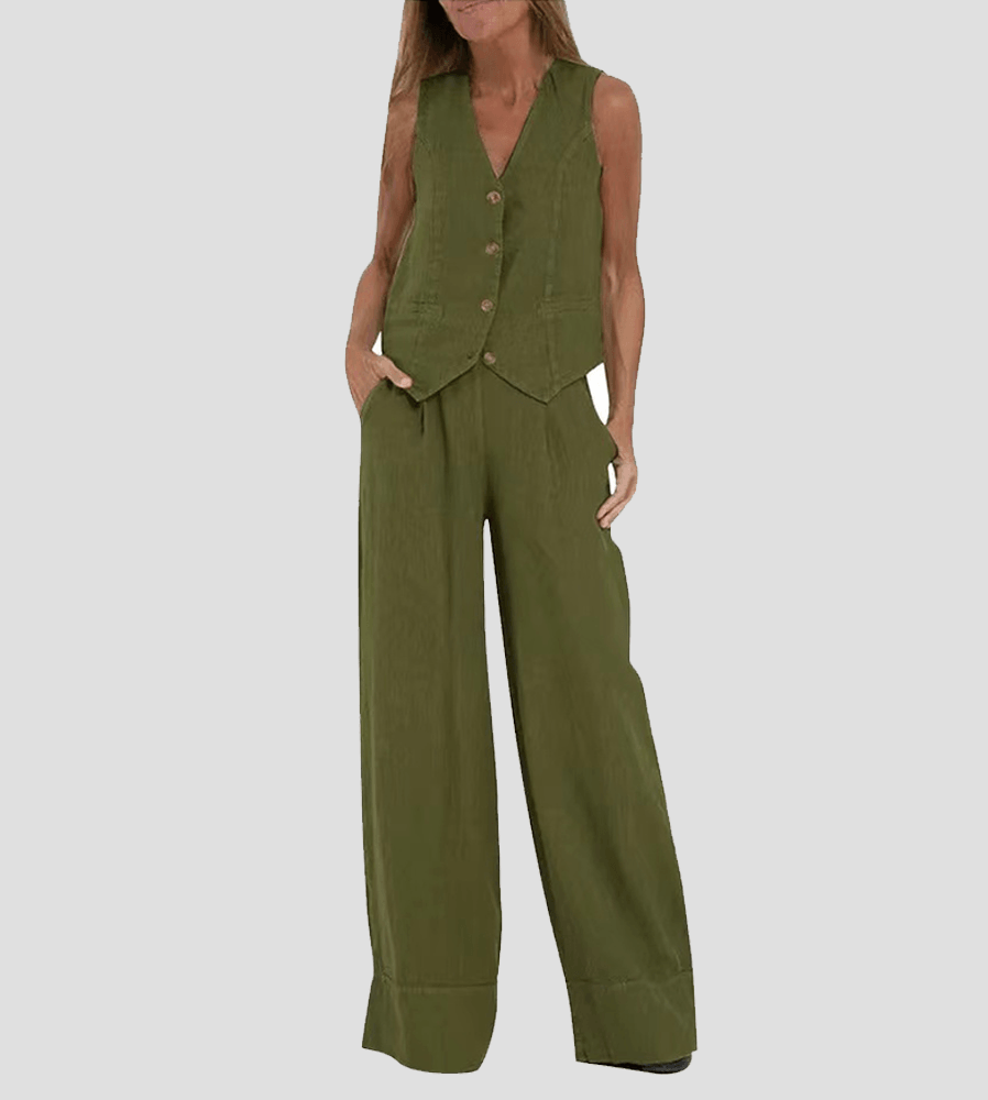 Conjunto casual de algodão com colete e calça