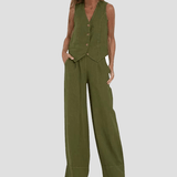 Conjunto casual de algodão com colete e calça