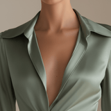 VESTIDO CAMISERO MAXI DE SATÉN VERDE - VALERINA MARBELLA