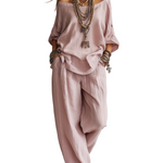 Casual Light Pink Linen Wide-leg Pants Set