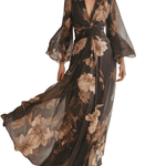 VESTIDO LARGO DE GASA FLORAL MARRÓN - VALERINA MARBELLA