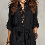 VESTIDO MAXI DE LINO NEGRO ESTILO BOHEMIO CON BOTONADURA - VALERINA MARBELLA