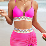 Sexy Patchwork Mesh Pleated Stretch Two-piece Bikini Swimsuit