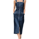 Tailored Utility Denim Midi Dress