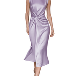 VESTIDO MIDI DE SATÉN LILA CON NUDO FRONTAL - VALERINA MARBELLA