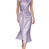 VESTIDO MIDI DE SATÉN LILA CON NUDO FRONTAL - VALERINA MARBELLA