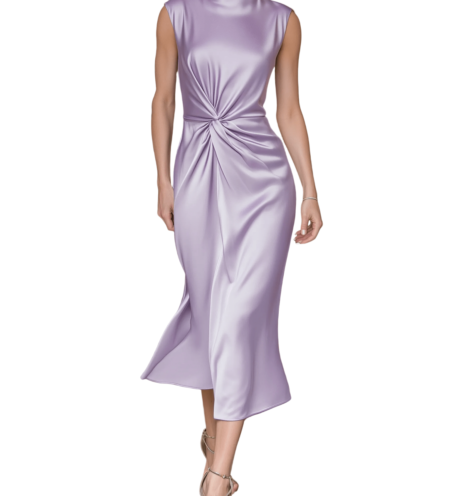 VESTIDO MIDI DE SATÉN LILA CON NUDO FRONTAL - VALERINA MARBELLA