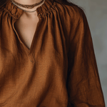 Relaxed Linen Blouse With Gathered V-Neck Detail