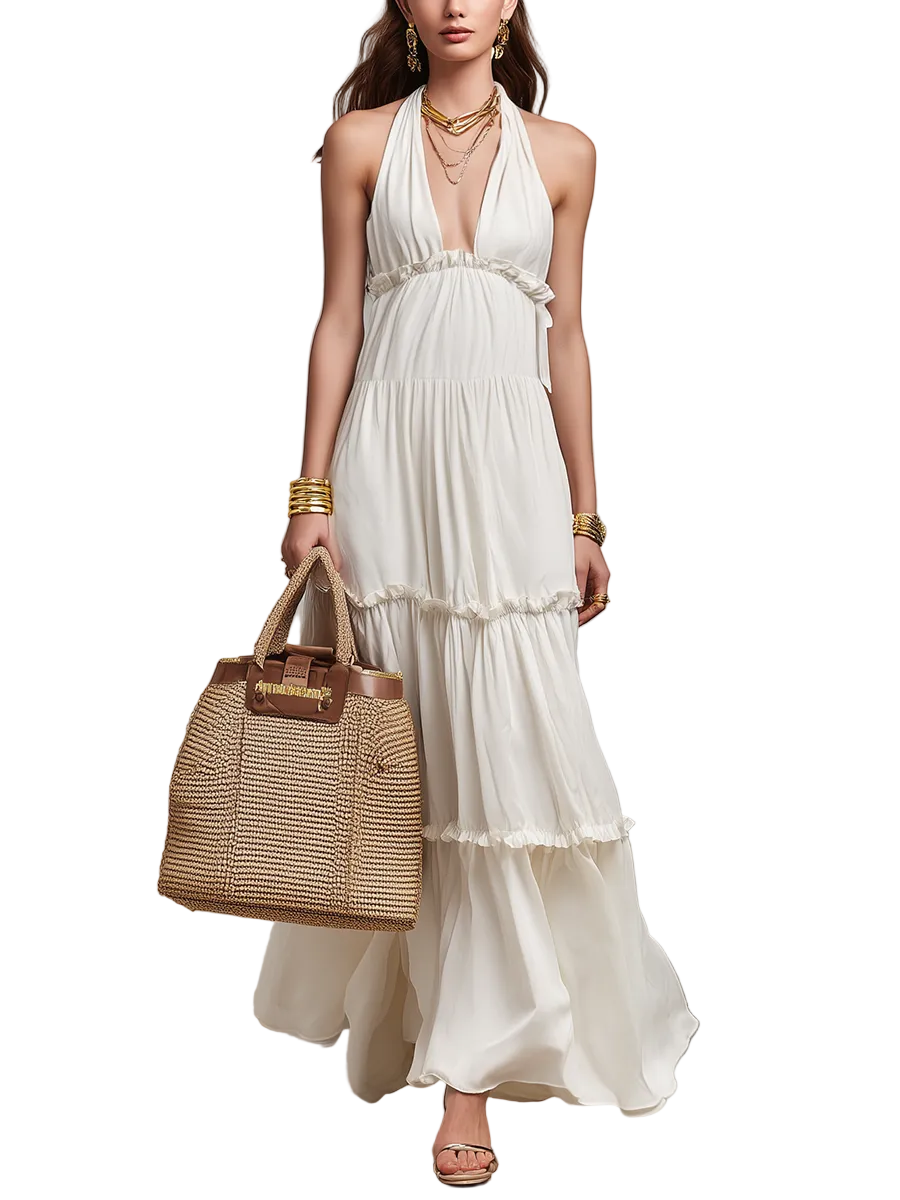 Ethereal Halter-Neck Tiered Maxi Dress