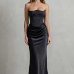 Evelisse – Sculpted satin drape – Strapless corset maxi dress