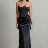 Evelisse – Sculpted satin drape – Strapless corset maxi dress
