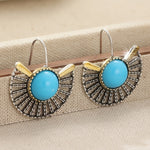 PENDIENTES BOHEMIO TURQUESA PLAQUÉ ORO ÉVENTAIL FORME AJOURÉ CROCHET