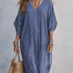 Blue Pinstripe Minimalist Long Dress