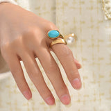 ANILLO BOHEMIO TURQUESA PLAQUÉ ORO OUVERT SORTIJA