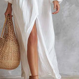 Effortless Wrinkled Texture Cotton Linen Midi Dress