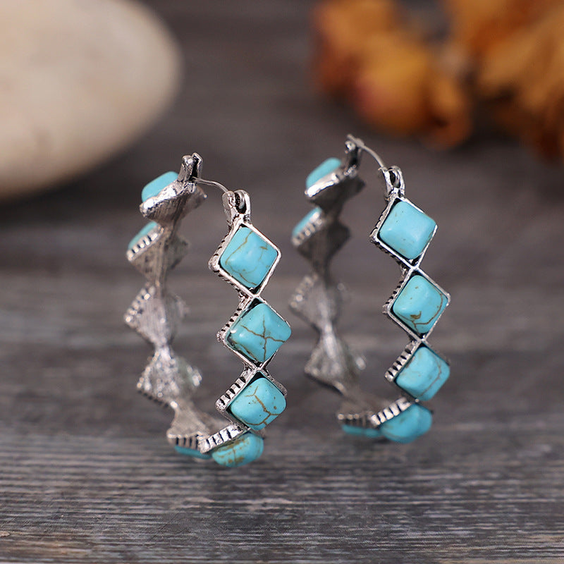 PENDIENTES ELEGANTE BOHEMIO DIAMANTE TURQUESA EN FORME DE U