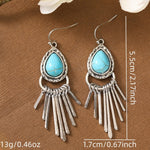 PENDIENTES VINTAGE BOHEMIO ZINC ALLIAGE POMPON DESIGN TURQUESA LARGO