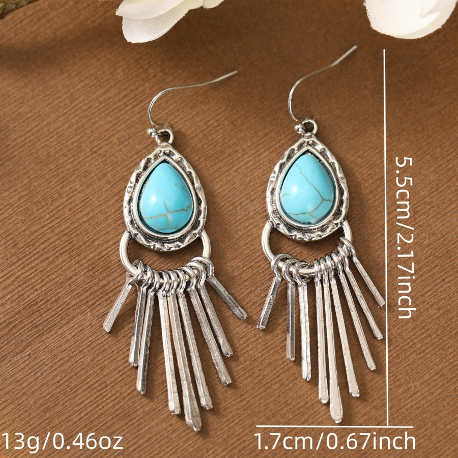 PENDIENTES VINTAGE BOHEMIO ZINC ALLIAGE POMPON DESIGN TURQUESA LARGO