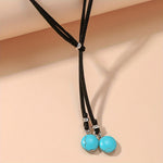 COLLAR MINIMALISTA BOHEMIO TURQUESA REDONDO PERLES RÉGLABLE COLLAR RAS-DE-COU