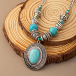 COLLAR BOHEMIO ÓVALO TURQUESA PERLÉ COLGANTE