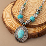 COLLAR BOHEMIO ÓVALO TURQUESA PERLÉ COLGANTE