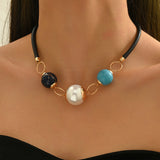 COLLAR BOHEMIO MINIMALISTA PERLA & TURQUESA PERLA