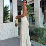 Conjunto De Top Halter con Espalda Abierta y Pantalón De Corte Amplio para Mujer | Ideal para Eventos y Ocasiones Especiales