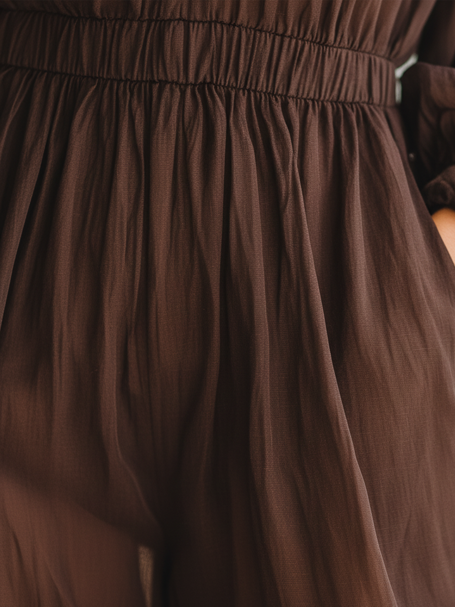 Chocolate Brown Semi-Sheer Chiffon Button-Front Jumpsuit