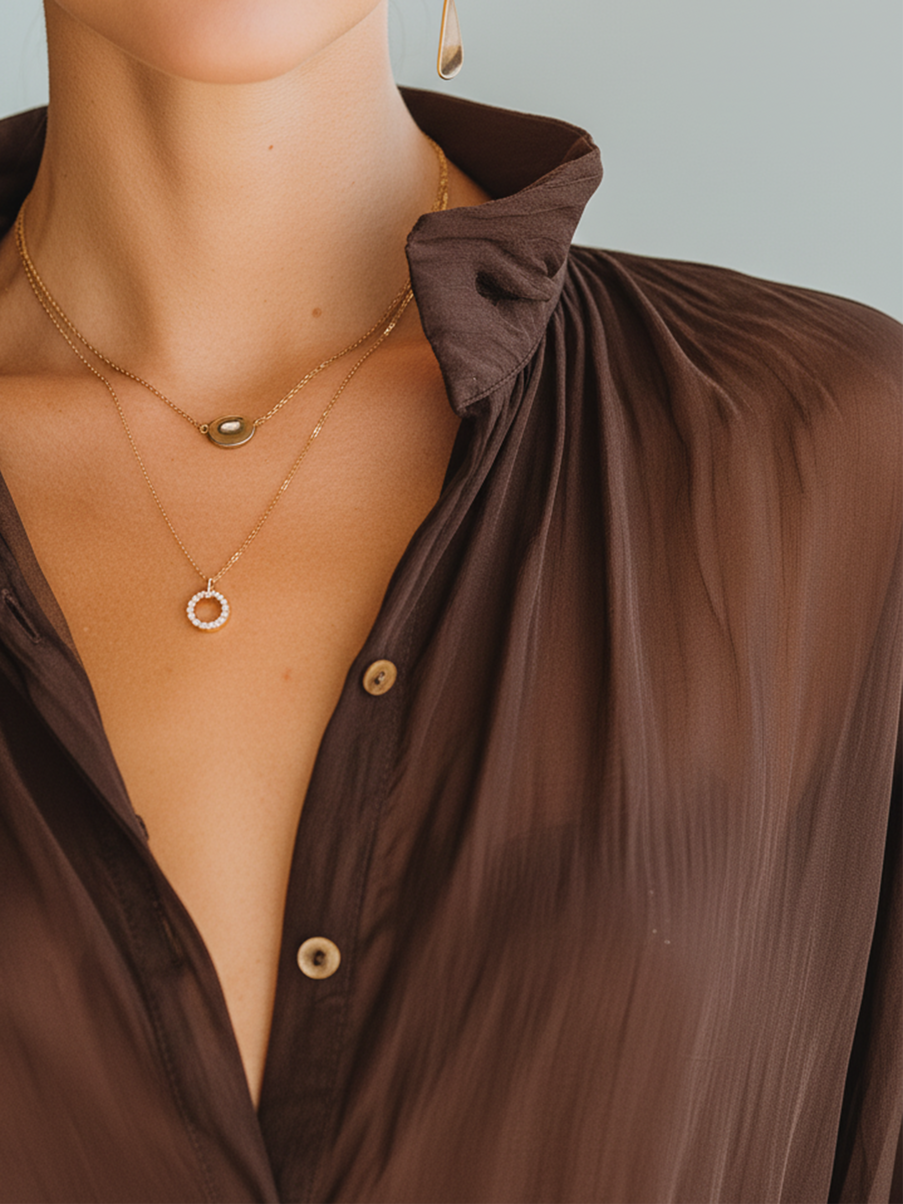 Chocolate Brown Semi-Sheer Chiffon Button-Front Jumpsuit