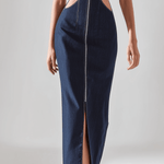 VESTIDO MAXI VAQUERO ENTALLADO CON CREMALLERA FRONTAL - VALERINA MARBELLA