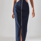 VESTIDO MAXI VAQUERO ENTALLADO CON CREMALLERA FRONTAL - VALERINA MARBELLA