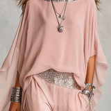Polished Blush Pink Embellished Blouse & Fluid Pants Set