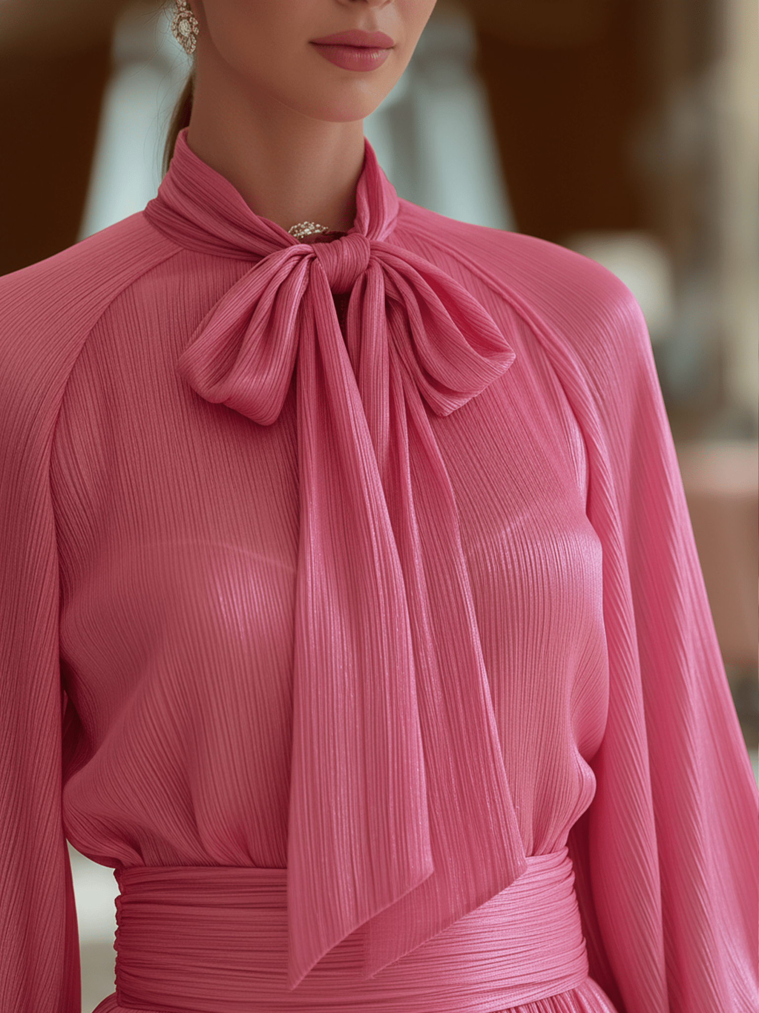 VESTIDO MAXI DE GASA FUCSIA CON LAZO - VALERINA MARBELLA