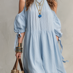 Airy Cold-Shoulder Textured Midi Dress