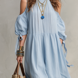 Airy Cold-Shoulder Textured Midi Dress