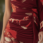 VESTIDO MIDI CON ESTAMPADO TROPICAL BURDEOS - VALERINA MARBELLA