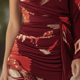 VESTIDO MIDI CON ESTAMPADO TROPICAL BURDEOS - VALERINA MARBELLA
