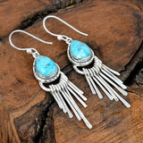 PENDIENTES VINTAGE BOHEMIO ZINC ALLIAGE POMPON DESIGN TURQUESA LARGO