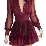 VESTIDO MINI CAMISERO DE CHIFÓN BURDEOS CON EFECTO TRANSPARENTE - VALERINA MARBELLA